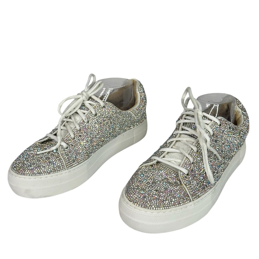 Betsey Johnson SB Sutton‎ Rhinestone Platform Sneakers Womens 9M Silver Glitter